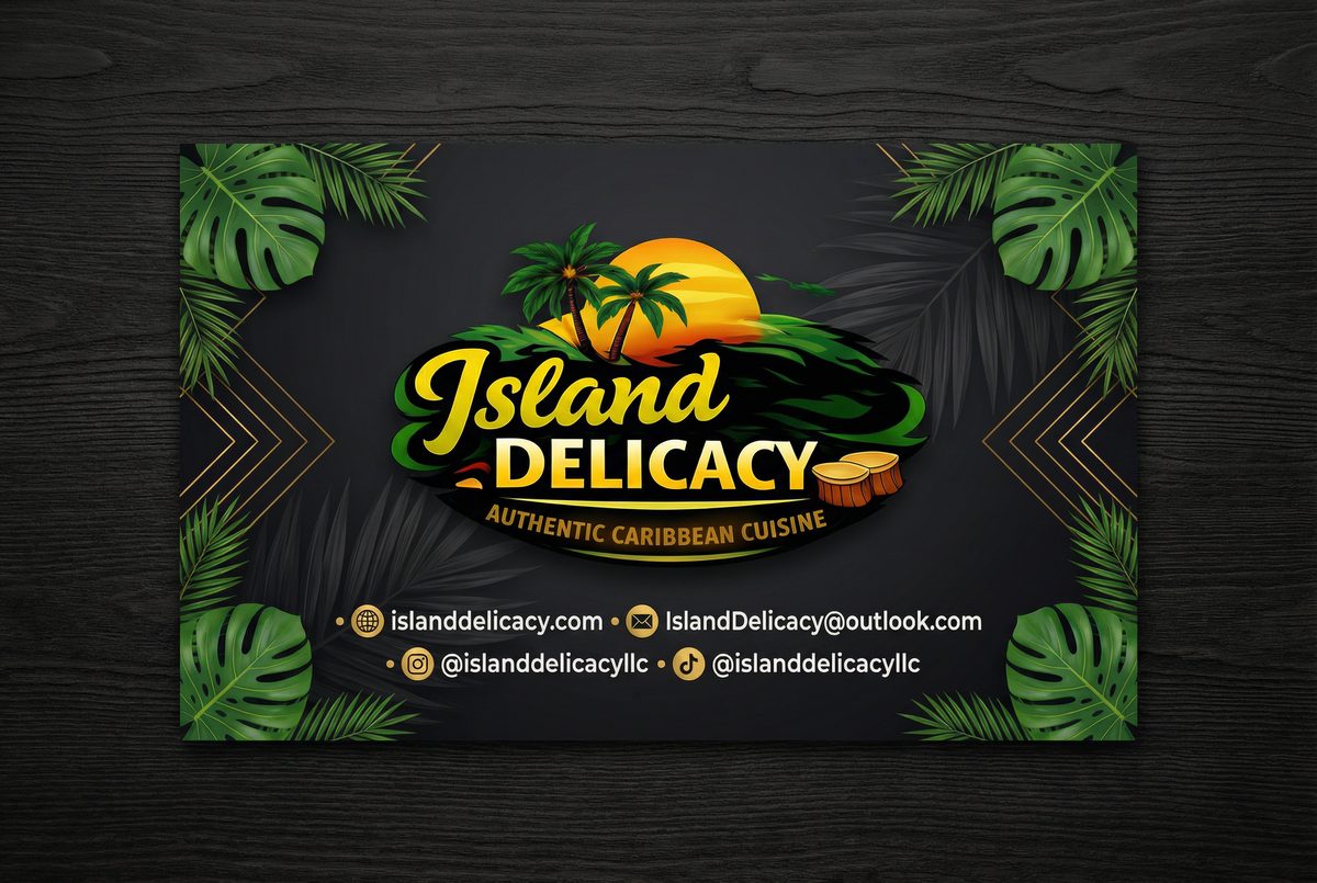 Island Delicacy branded contact card